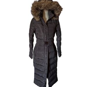 Michael Kors Womens Winter Black Down Coat Long Puffer Jacket Faux Fur Hood